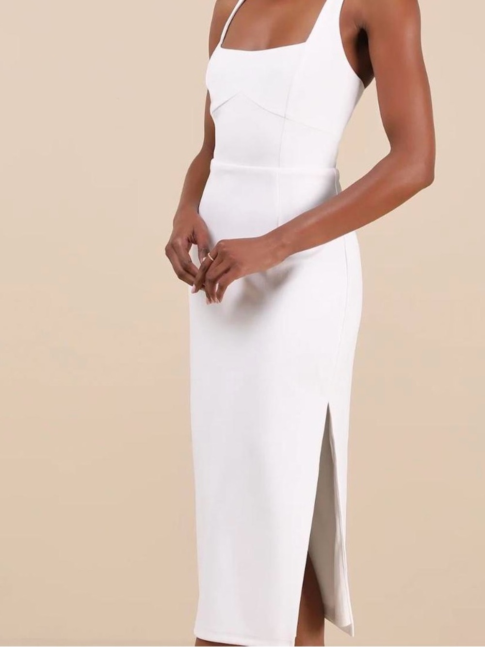Lulu's White Square-Neck Midi Dress with Side Slit
